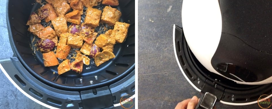 Place the fish, onions and peppers in Airfryer basket