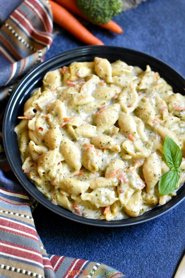 Creamy Broccoli cheese pasta with carrots