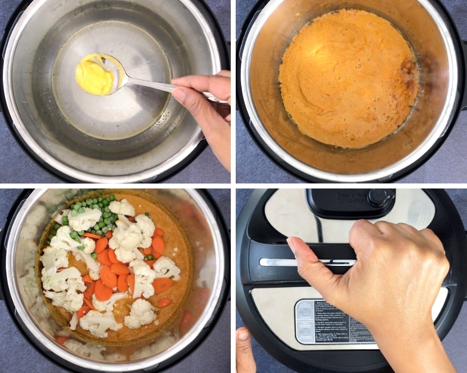 Pressure cooking Vegetable Korma in Instant Pot