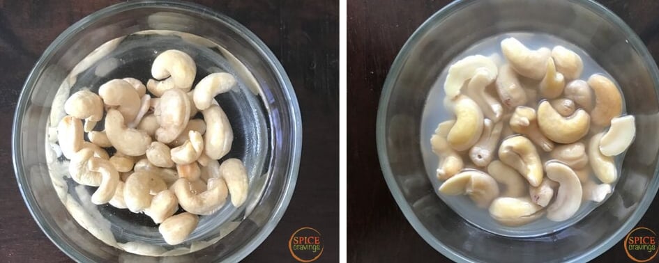Soaking cashews in water for Korma sauce