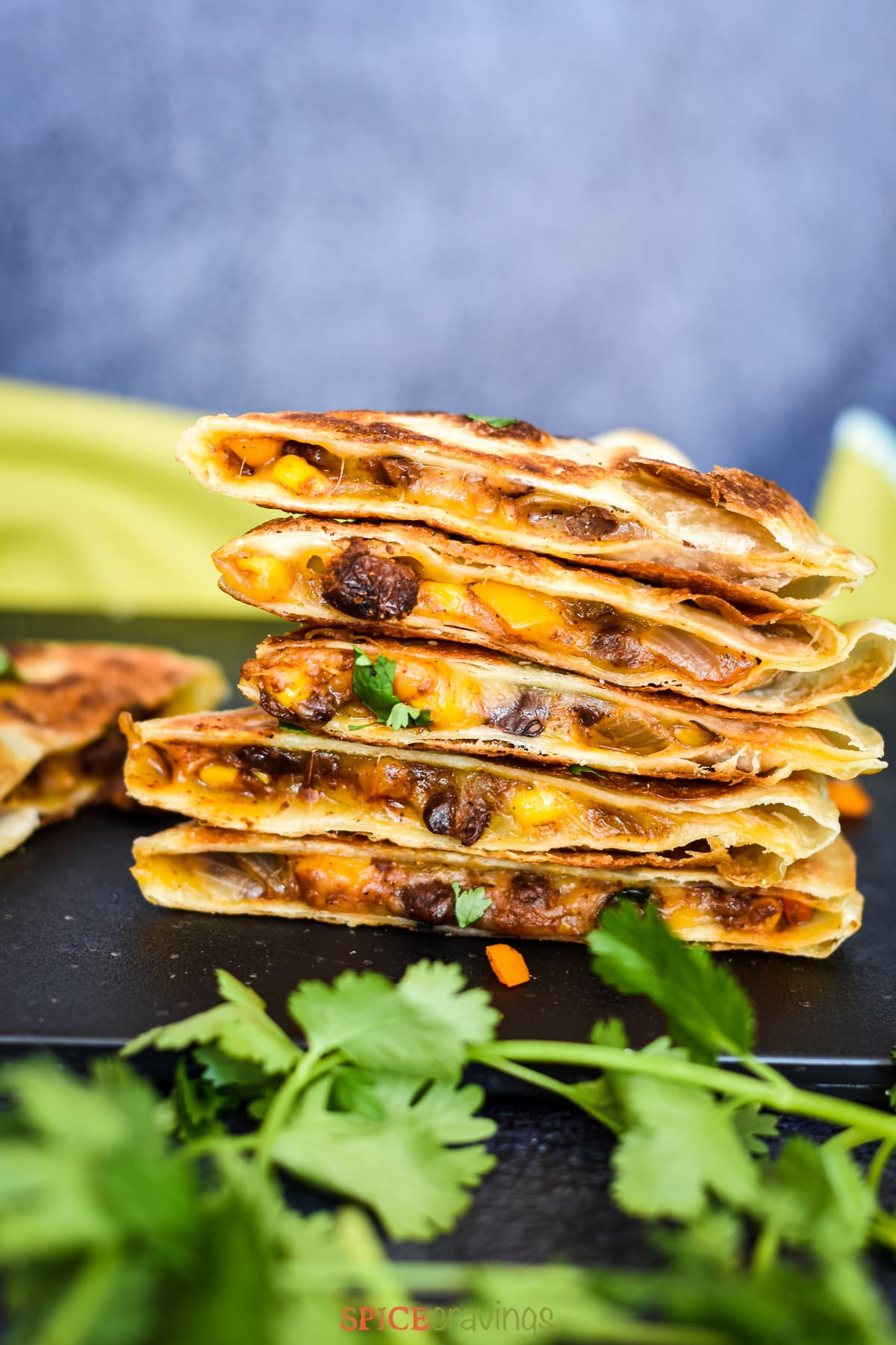 A stack of black bean and corn quesadillas