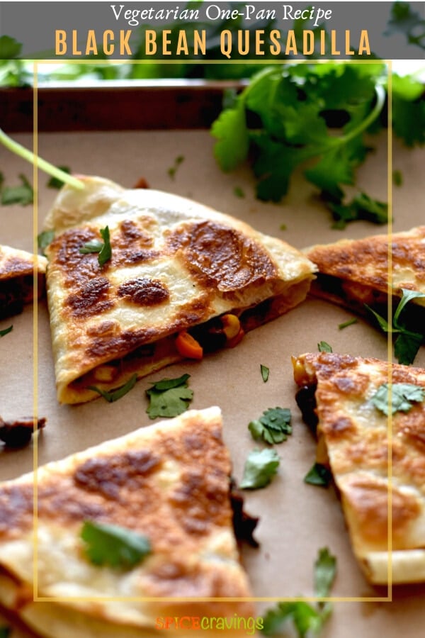 Bean Quesadillas served on parchment paper lined baking sheet