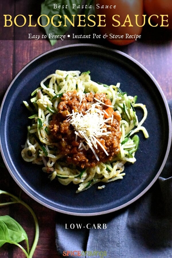 Bolognese Sauce served over zucchini noodles for a low carb meal