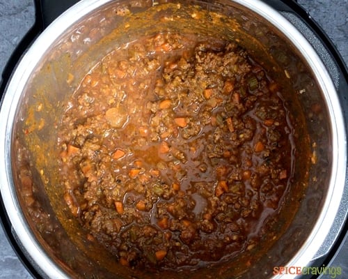 Chunky meaty Bolognese sauce simmered in an Instant Pot