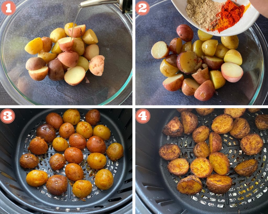 Step by step pictures on how to make bombay potatoes in an Air fryer