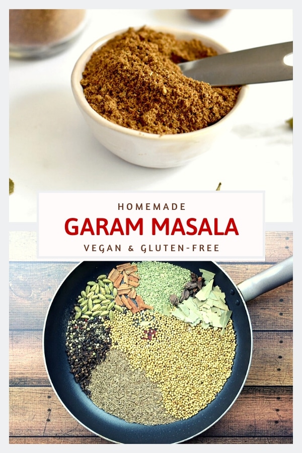 garam masala in ground form in top photo and whole spices in bottom photo