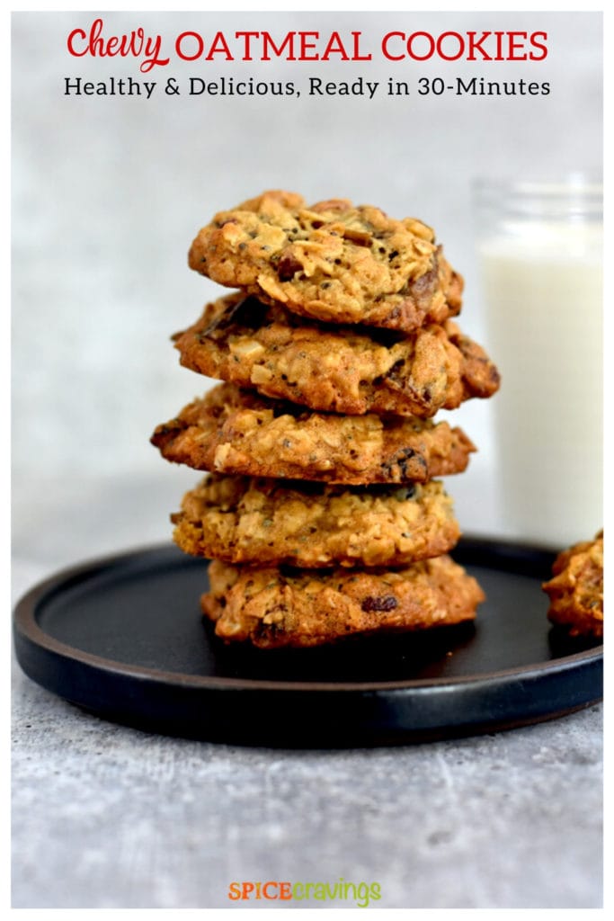 stack of soft and chewy cookies with glass of milk