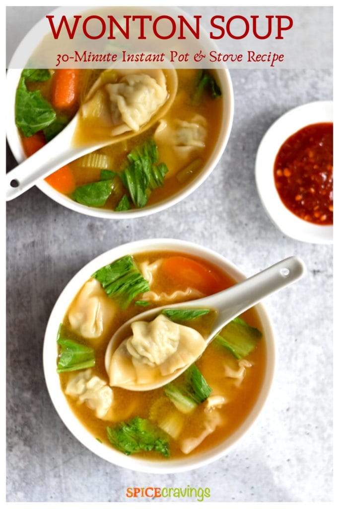 Two bowls of chicken dumpling soup