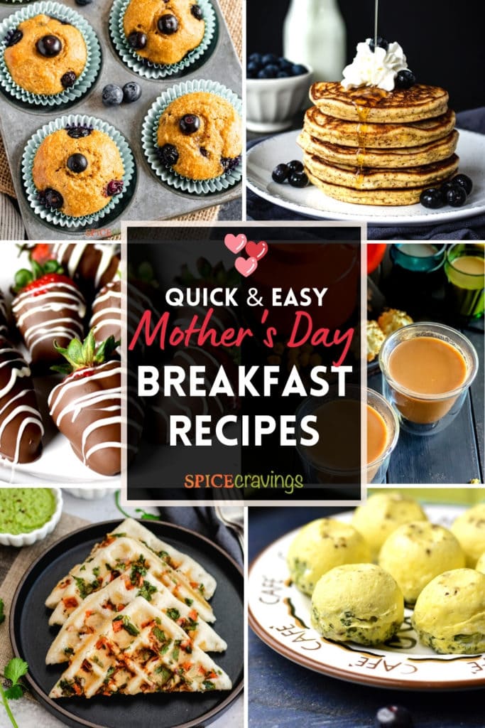 6-image grid for mothers day breakfast recipes including muffins, pancakes and egg bites