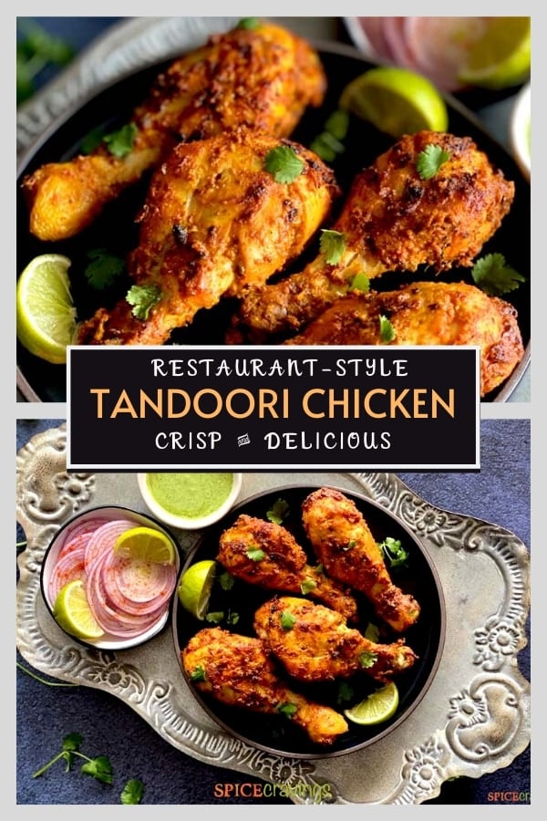 tandoori chicken legs on black plate pinterest graphic