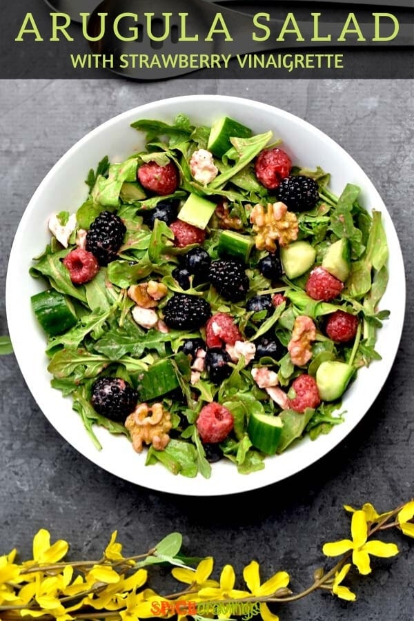 arugula salad with strawberry vinaigrette pinterest graphic