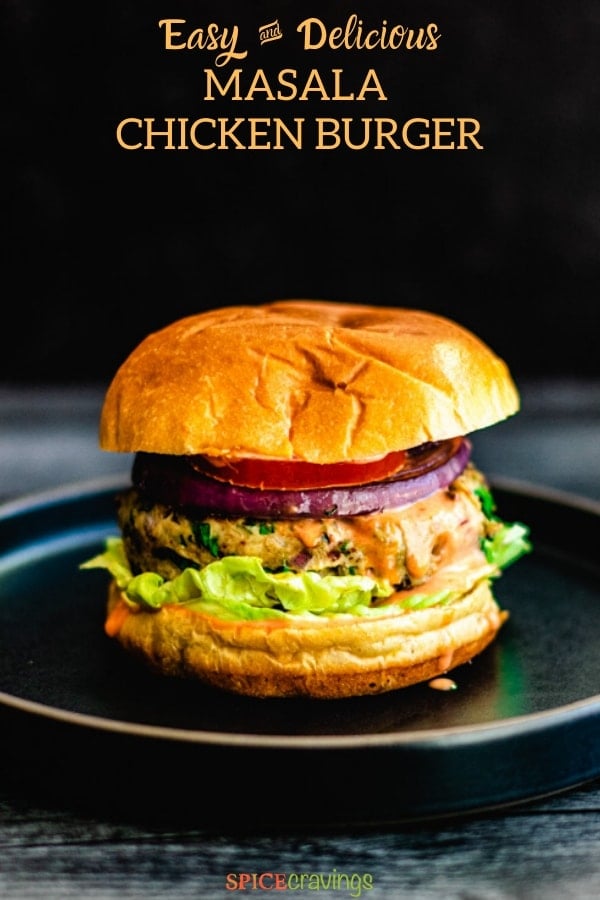 Indian chicken burgers with tomato and grilled onion