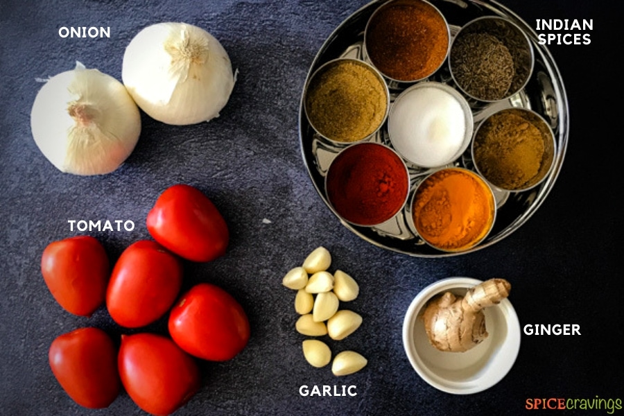 Ingredients needed for making curry sauce