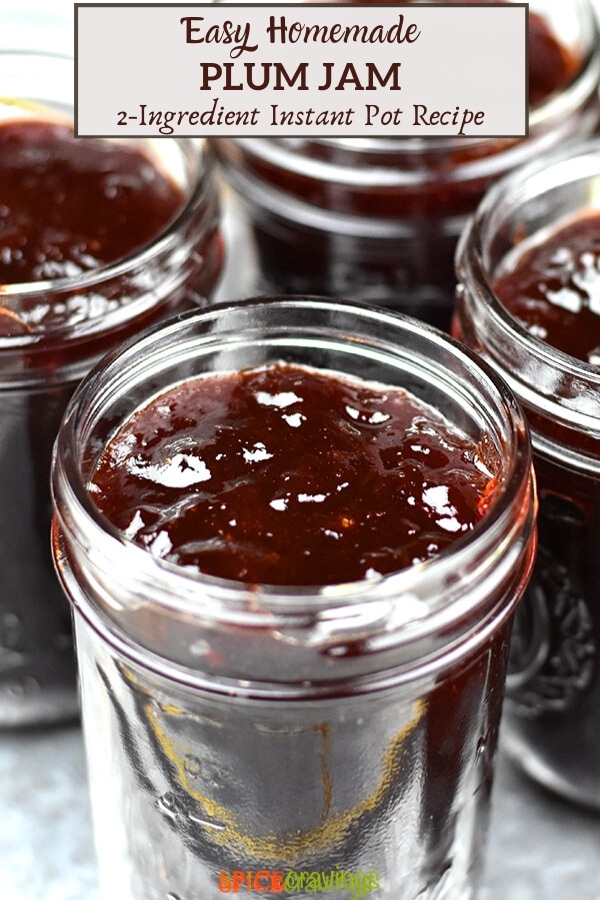 A couple of mason jars filled with plum jam