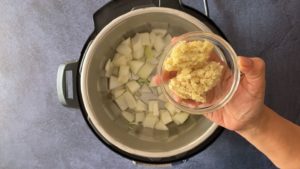 Adding ginger and garlic to the pot
