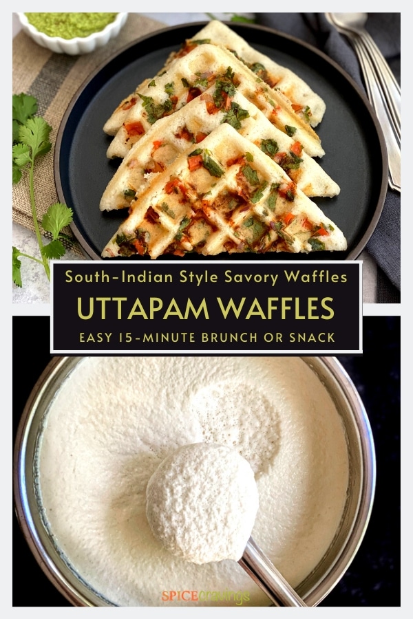 savory indian waffles on black plate, idli dosa batter in bowl