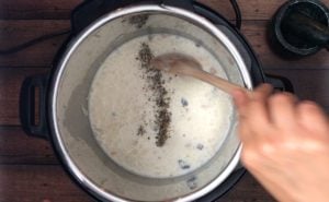 stirring cardamom into kheer in instant pot