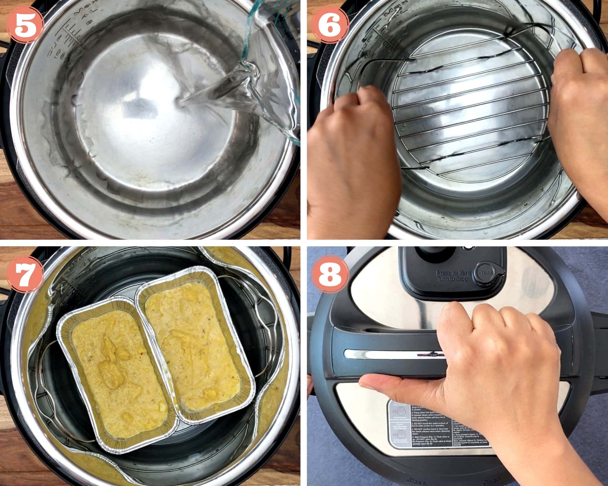 four step grid for steps to make cornbread in instant pot