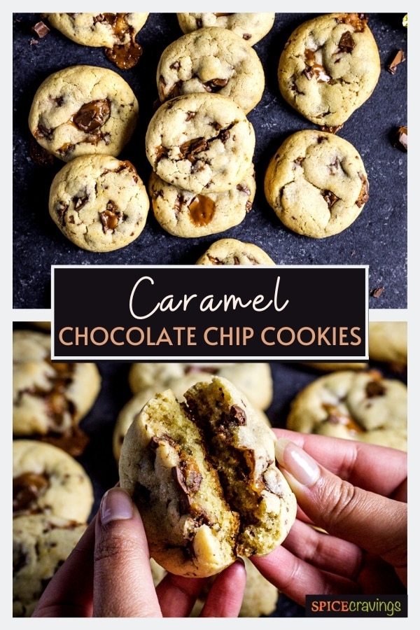 two images showing chocolate chip cookies