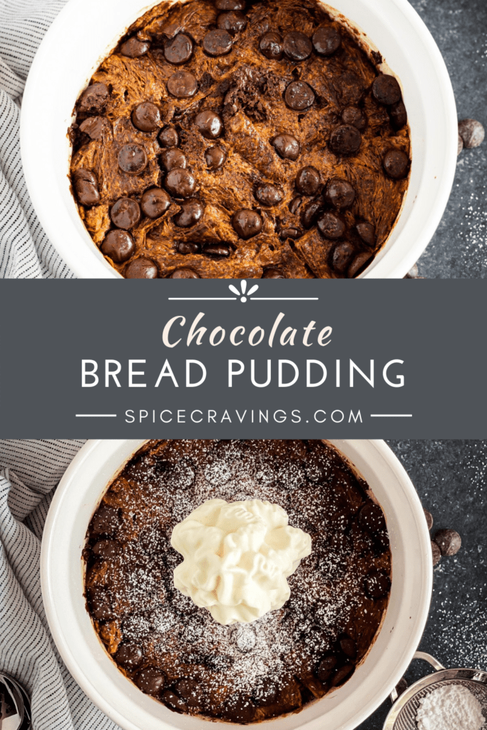 Chocolate Bread Pudding in white bowls