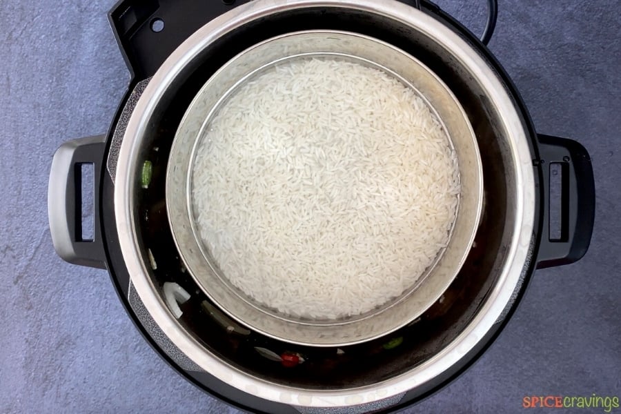Rice being cooked in an Instant Pot