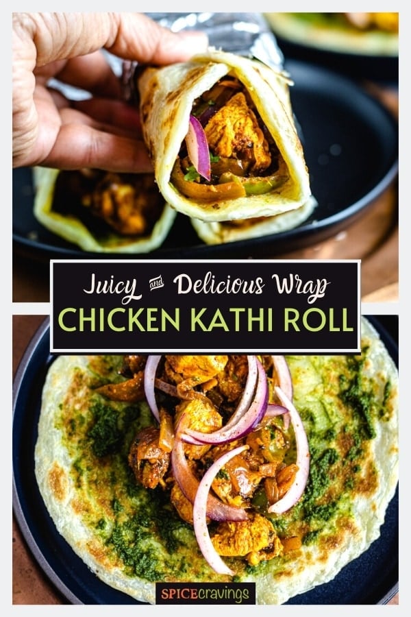 Chicken kathi rolls on a plate