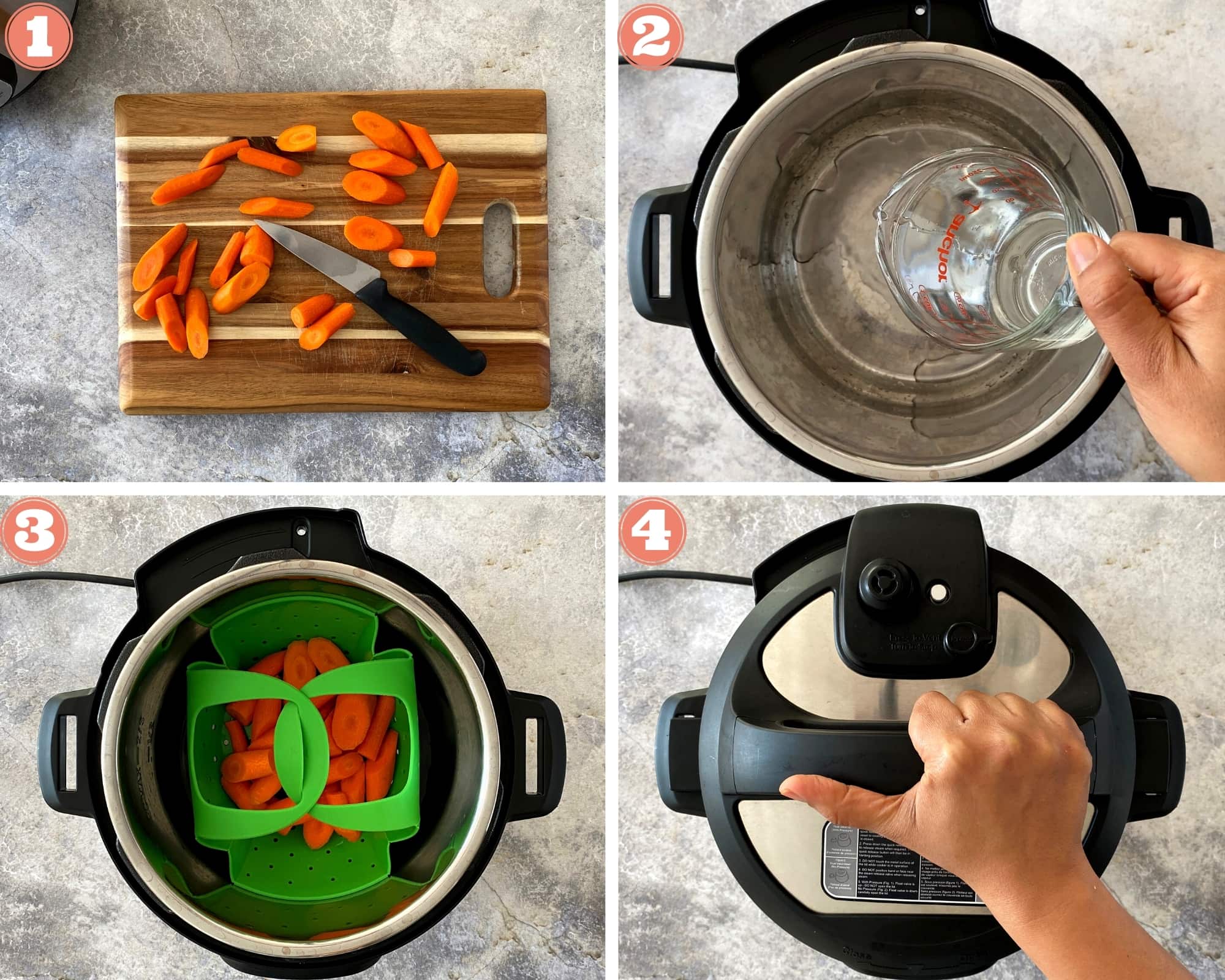 Instructions for cooking carrots in the Instant Pot