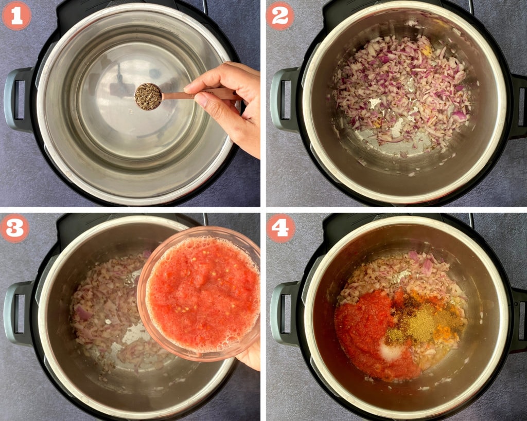 first four steps showing how to make Indian-style black eyed peas in instant pot