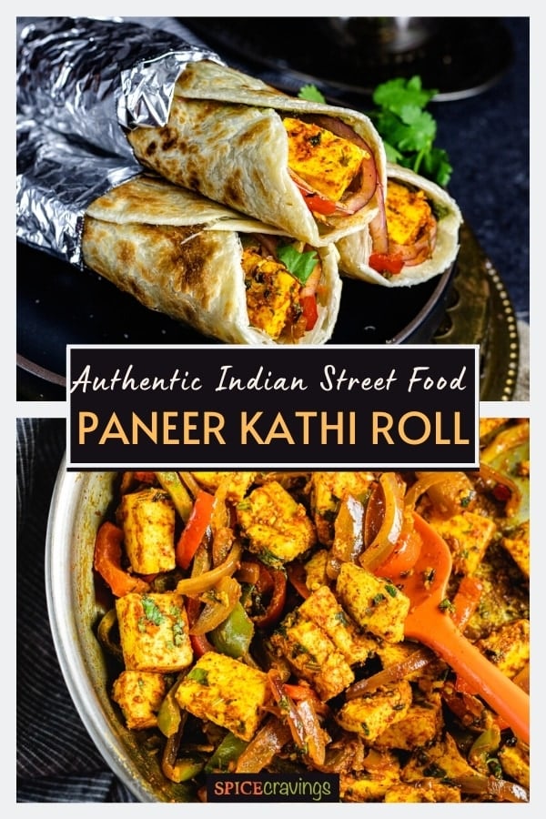 Paneer kathi rolls stacked on a plate