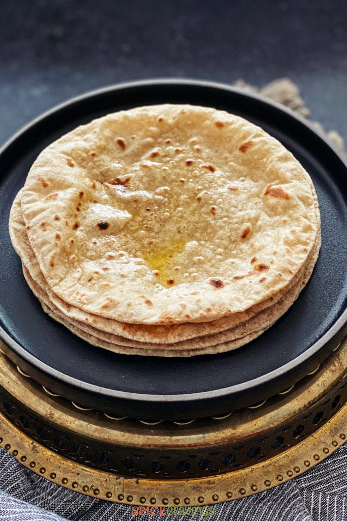 Indian flatbread, roti, brushed with ghee
