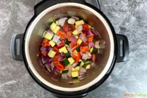 Chopped vegetables inside of an Instant Pot