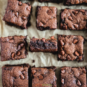 Almond flour brownies on a piece of parchment paper