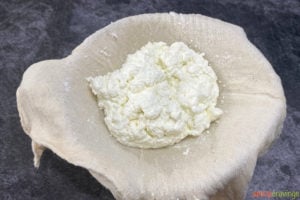 Fresh paneer in a cheesecloth
