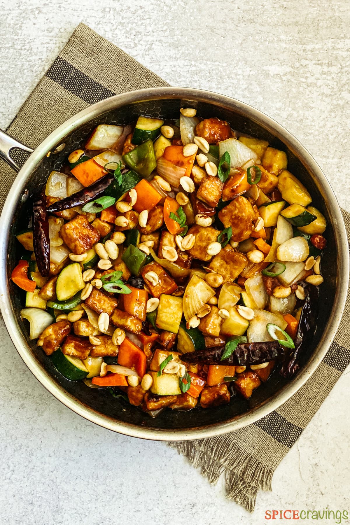 Kung Pao Tofu in a skillet