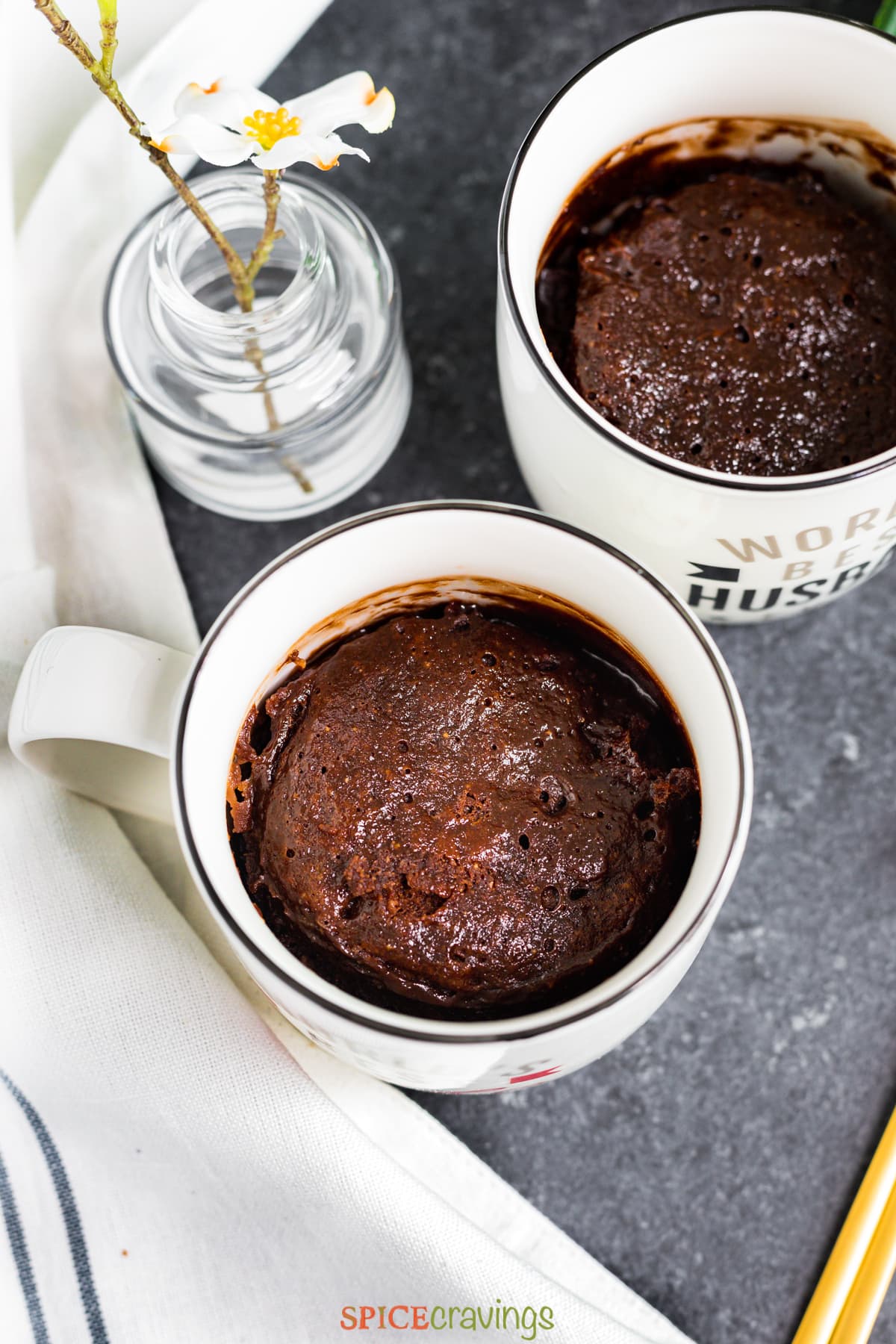 Two mugs of Nutella almond flour mug cake
