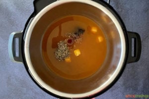 broth with spices and seasoning in instant pot