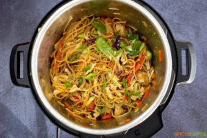cooked noodles and vegetables in instant pot