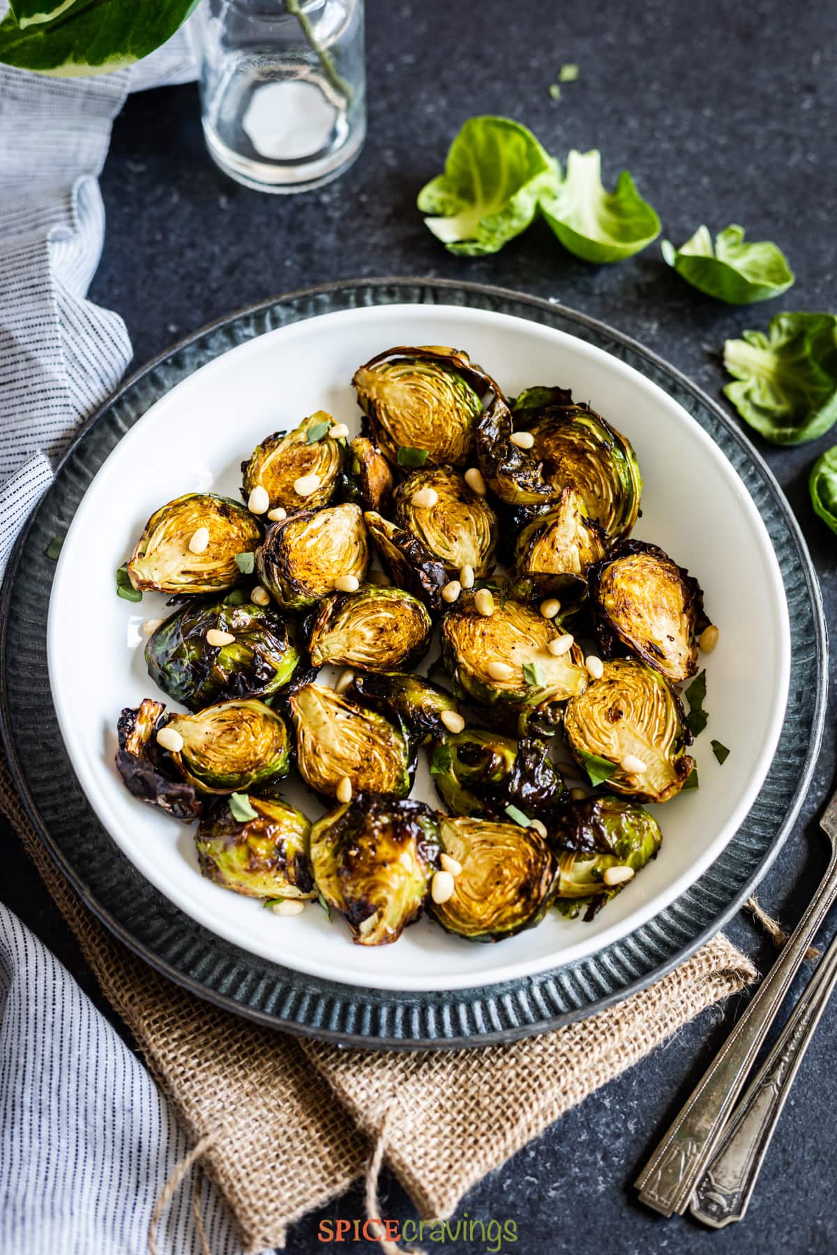 Air fryed brussel sprouts in bowl
