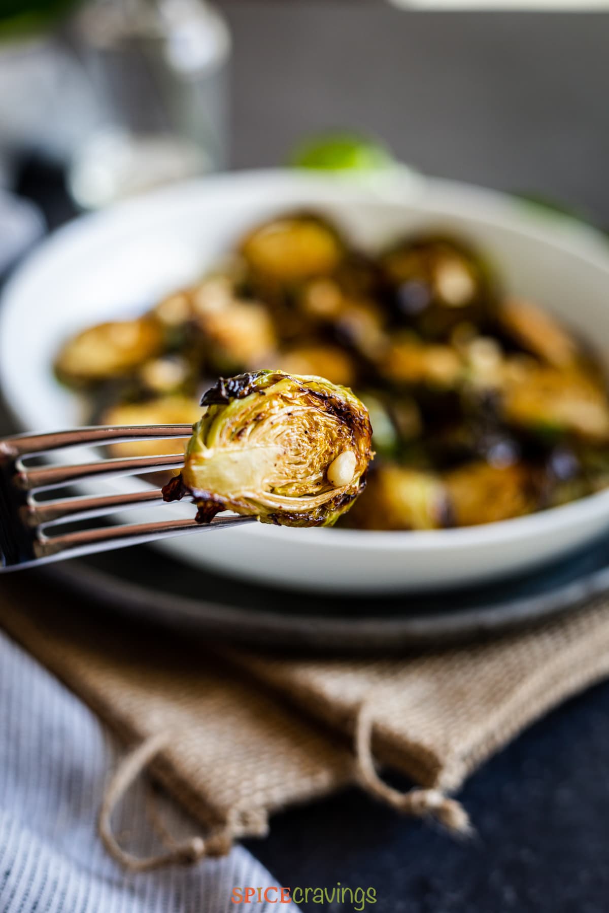 Roasted Air fried brussel sprout on fork