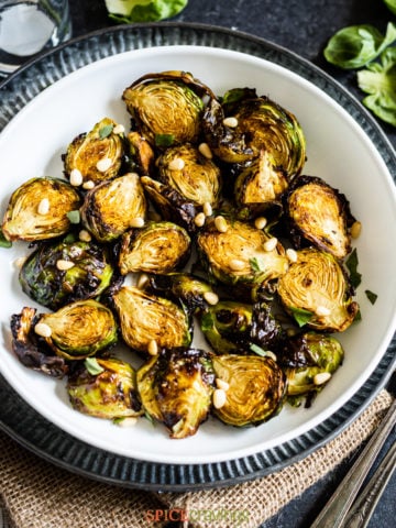 Air Fryer Balsamic Brussel Sprouts in bowl
