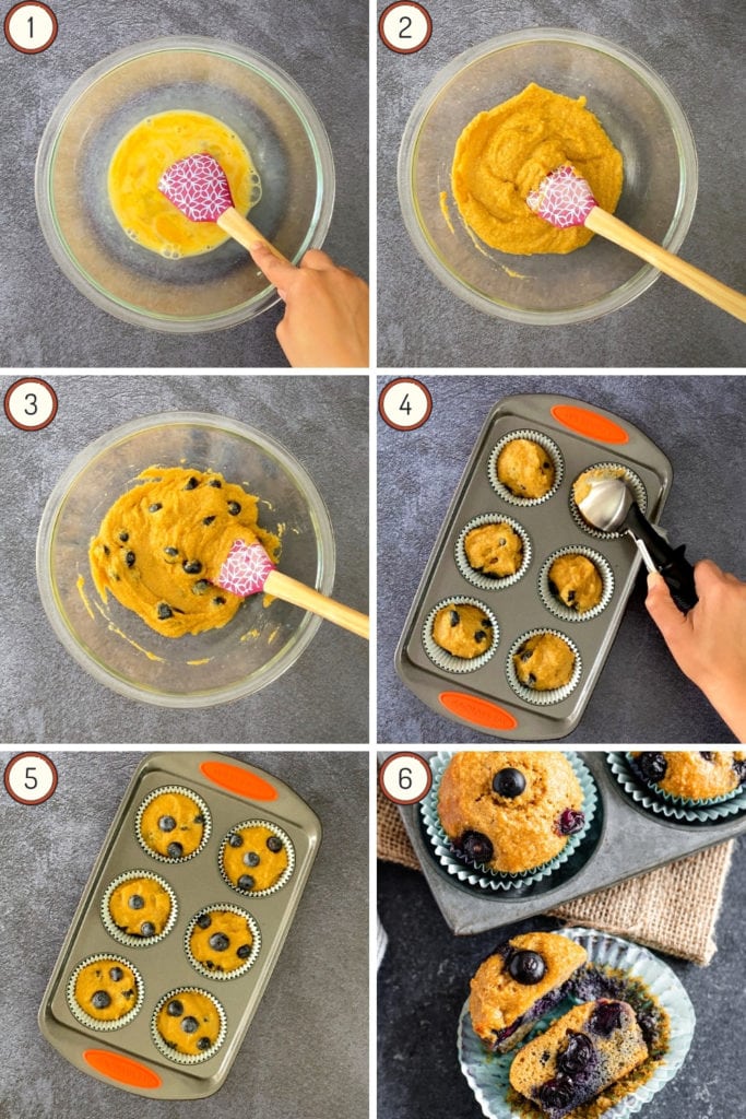 Process shots for blueberry muffins