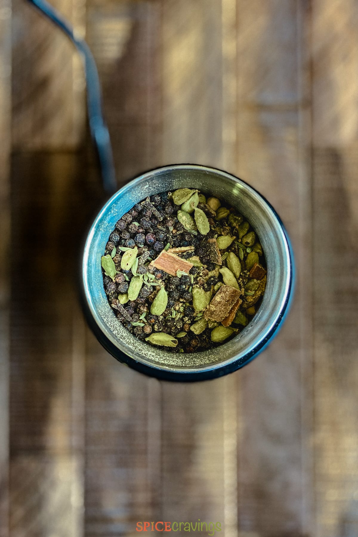 spices in grinder from above