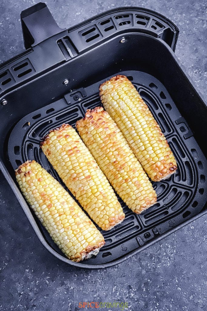 4 ears of corn in the air fryer basket