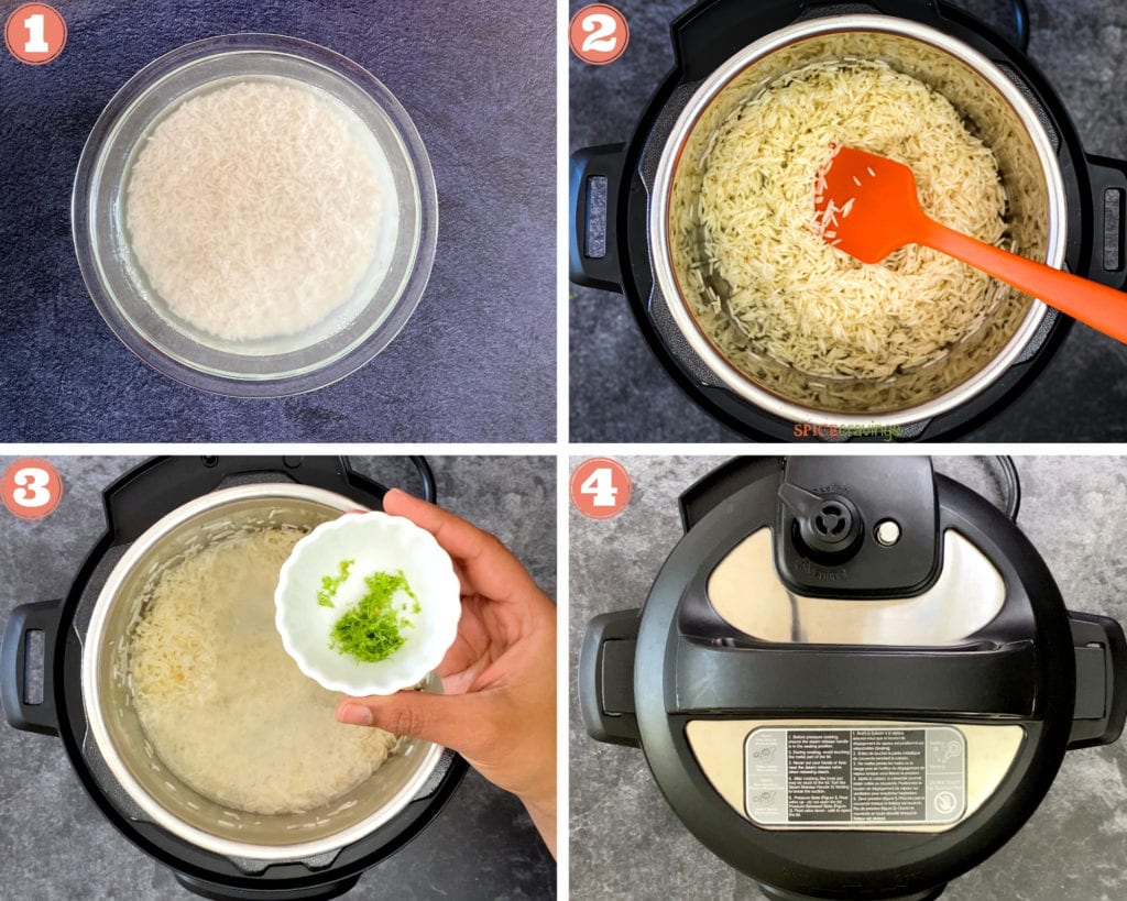 4-step instructions on how to make cilantro lime rice in instant pot