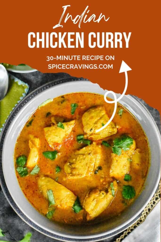 Chicken curry garnished with cilantro leaves