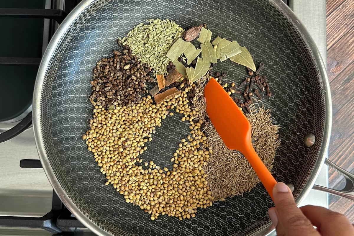 Whole spices in skillet