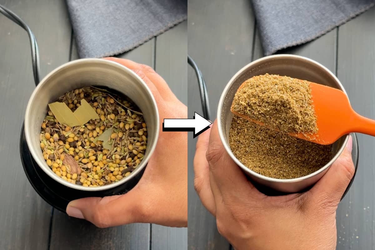 Whole and ground spices in spice grinder