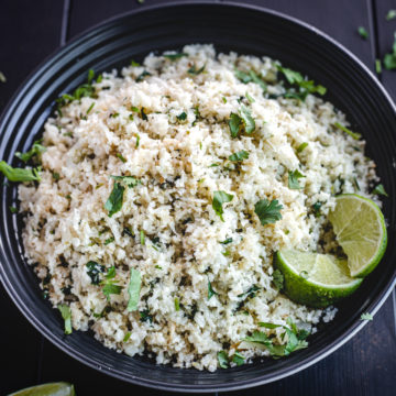 cauliflower rice with lime in bowl