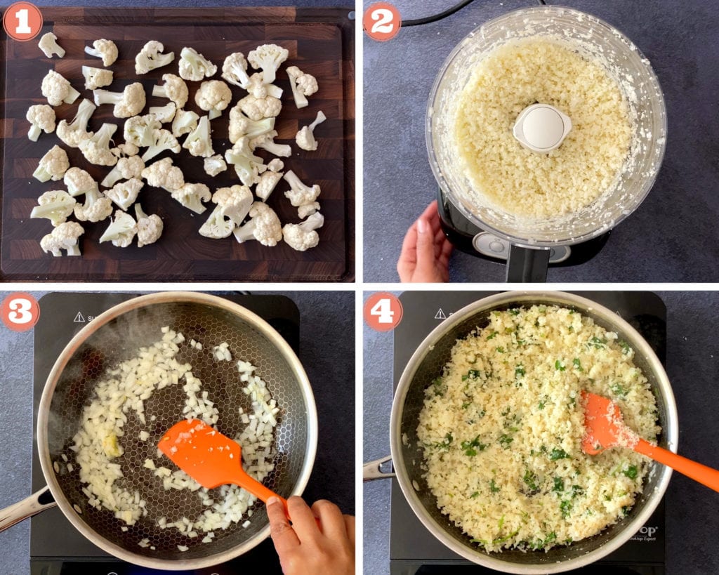 four step grid for cauliflower rice