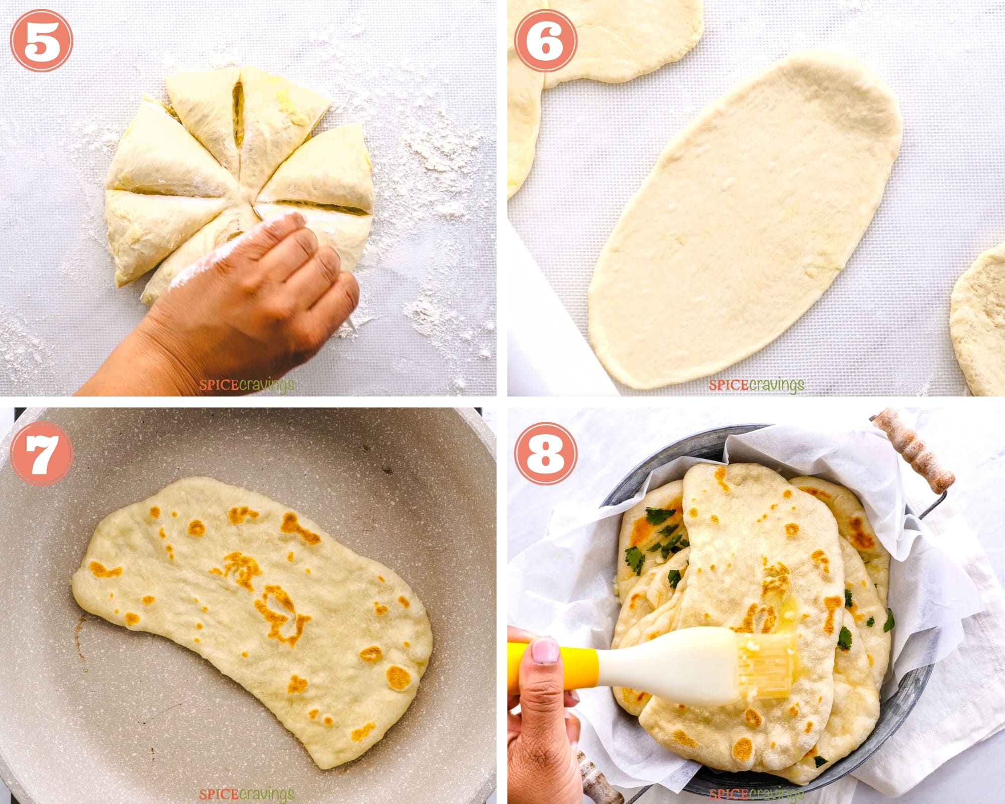 four step grid finishing naan bread on the stove